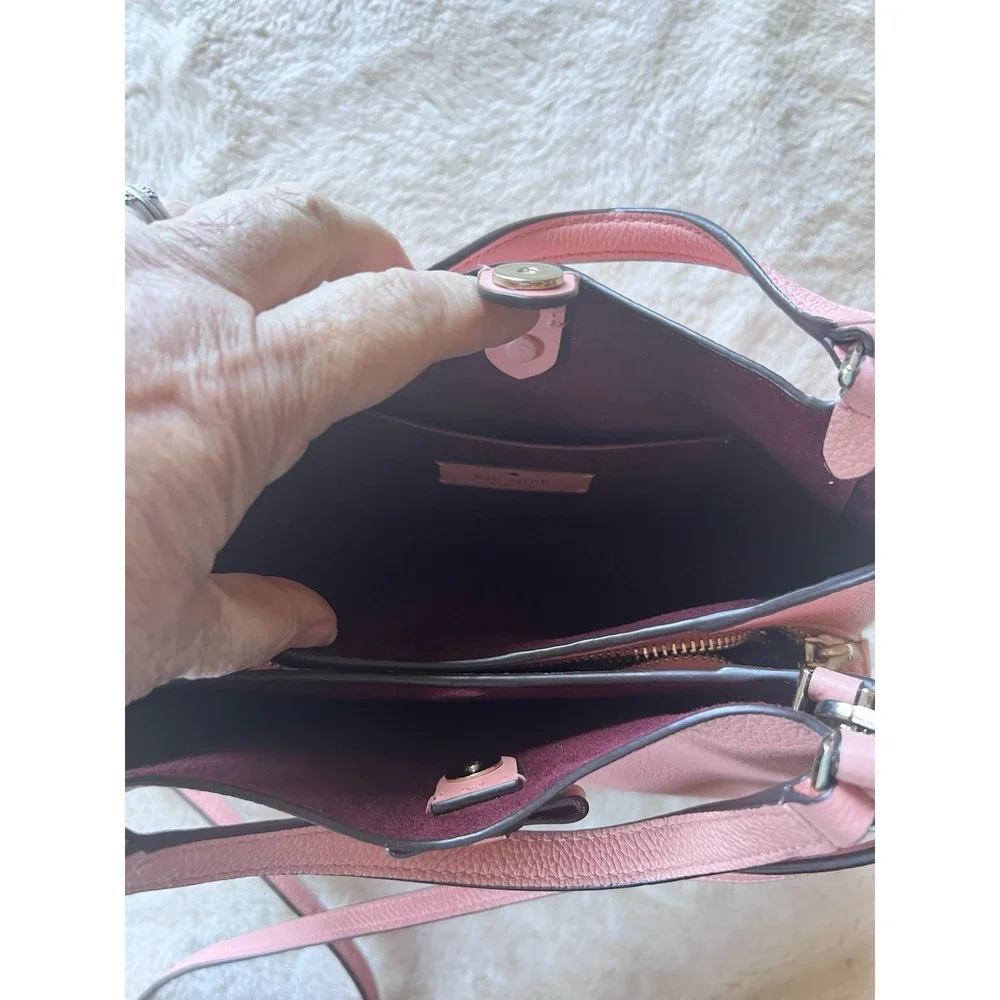 Kate Spade Talia Triple Compartment Satchel Crossbody bag Pink Leather Bow Purse